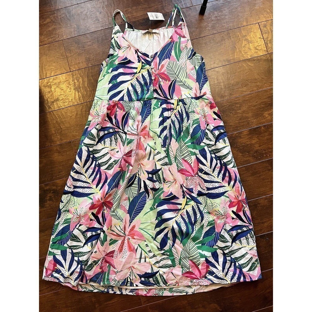 Loft NWT Palm Double Strap MIDI Floral Multi Color Summer Dress Size 6
